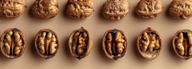  Nutritious Nuts: A Collection of Open Walnuts, Each Revealing Its Delicious Core