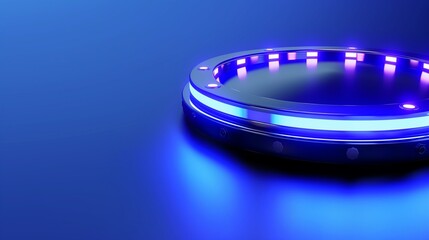 Poster - Futuristic Blue Glowing Circular LED Ring with Reflective Surface