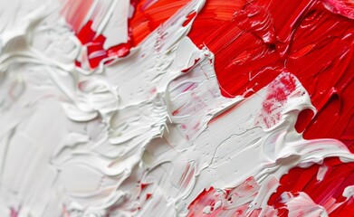 Wall Mural -  Vivid Abstract Painting with Red and White Textures