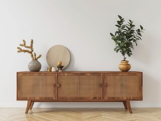 Sticker - Contemporary sideboard and plant decor offering a modern and stylish wallpaper and background