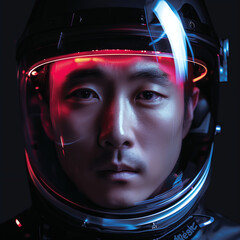 Wall Mural - Portrait of an Asian wearing a tech light helmet