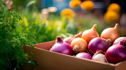 Onions photo in the beautiful garden