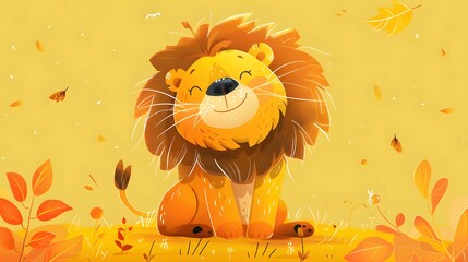 Wall Mural - Cute lion sitting isolated on white background. 