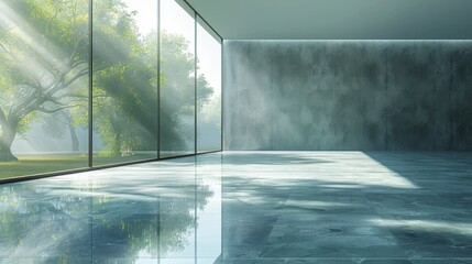 Wall Mural - Minimalist glass surface with light reflections, emphasizing transparency and simplicity.