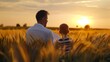 © Daniel - Father and son reading the bible in wheat field at sunset.