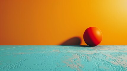 Wall Mural - A red ball is sitting on a blue surface