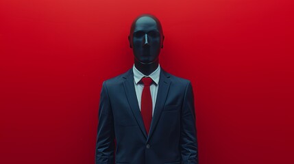 Wall Mural - A man in a suit and tie stands in front of a red wall