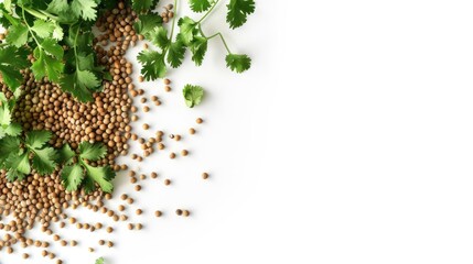 Sticker - Cilantro or Coriander Seed on White Background with Empty Space