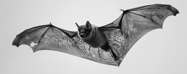 Black Bat in Flight with Detailed Wing Texture