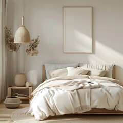 Poster - This image of a comfortable bedroom, with its calming wallpaper and natural background, embodies a best-seller in home decor abstract concepts