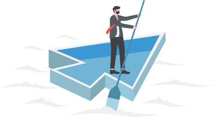 Poster - Businessman paddling arrows in water, business concept illustration,

