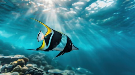 Poster - Moorish Idol Fish swimming in the open ocean