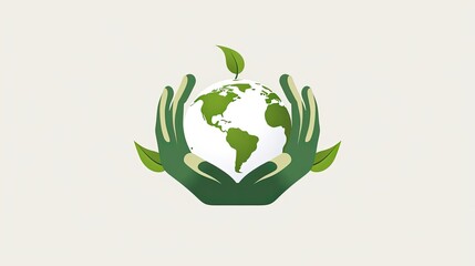 Wall Mural - green hands holding the earth with a plant growing on it