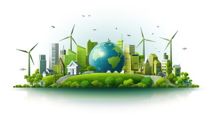 Wall Mural - Green earth icon with green buildings