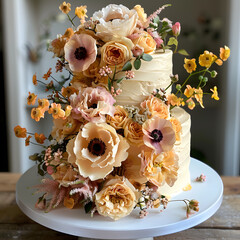 Wall Mural - A flowertopped cake graces the table, combining food and plants