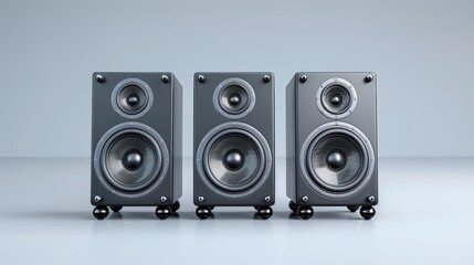 Wall Mural - Three speakers are lined up on a white background