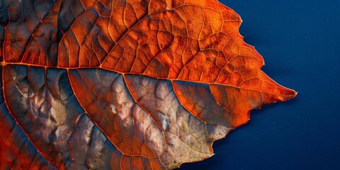 Sticker - Autumn Leaf Close-up with Blue Background