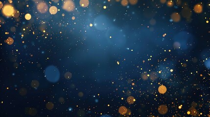 Poster - New year, Christmas background with gold stars and sparkling. Christmas Golden light shine particles bokeh on navy background. Abstract background with Dark blue and gold particle. Gold foil texture