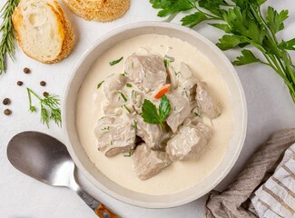 Wall Mural -  Traditional French Dish Blanquette de Veau - Veal Stew in Cream Sauce. Concept French cuisine