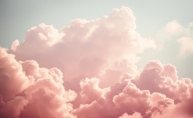 Wall Mural - Fluffy Pink Clouds Against a Soft Sky
