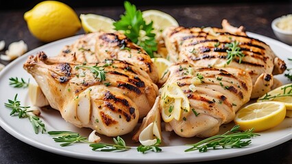 Grilled chicken with butter, lemon and garlic.