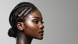 © DruZhi Art - Serene Beauty Portrait with Stylish Braided Hairstyle, African American Girl, Profile View, Banner with Copy Space
