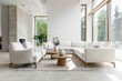 © Bipul Kumar - Modern Living Room with White Sofa, Wooden Coffee Table, and Large Windows