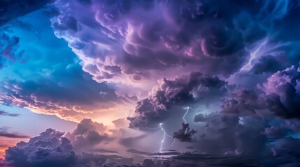 Wall Mural - The sky during a thunderstorm, with dark clouds and flashes of lightning, showcases the raw power and majesty of nature.