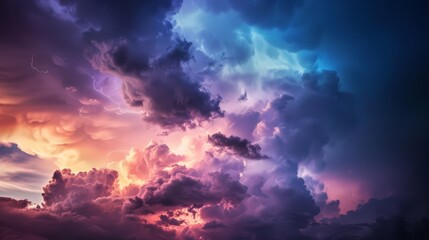 Wall Mural - The sky during a thunderstorm, with dark clouds and flashes of lightning, showcases the raw power and majesty of nature.