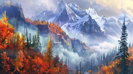 Wall Mural - Panorama mountain autumn landscape