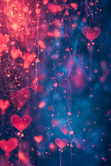 Wall Mural - A colorful background with a bunch of red hearts hanging from the ceiling