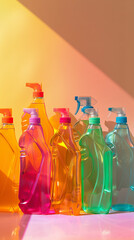 Canvas Print - Artistic Arrangement of Assorted Colorful Detergent Bottles  