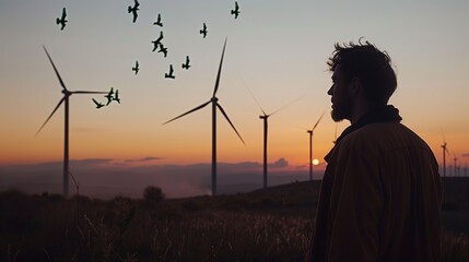 photo of harmony between wind turbines and local wildlife