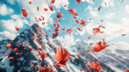 Wall Mural - Flower petals floating up into the sky, petals background, floral wallpaper 