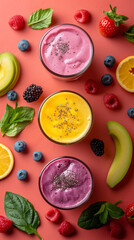 Wall Mural - Overhead shot of smoothie blending