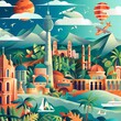 © PsixoloqOrxan - Travel concept with map pin and airplane. 3d vector illustration. Generative AI