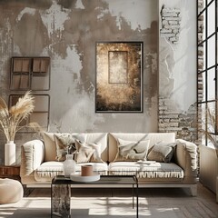 Wall Mural - Distressed walls and contemporary furnishings create a best-seller backdrop with an abstract wallpaper feeling in a loft-style interior