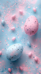 Wall Mural - Easter banner with a light theme, minimalistic, flatlay, minimal pink and blue