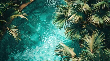 Sticker - pool in resort with tropics in blue-green tones