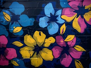 Poster - Vibrant street art depicting flowers as graffiti offers a unique abstract aesthetic suitable as a wallpaper or background for best-sellers