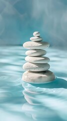 Wall Mural - Serenity and spirituality emanating from a stack of white stones on a soothing blue background