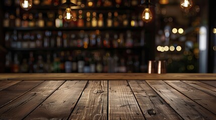 Wall Mural - Pub bar counter with wooden table background