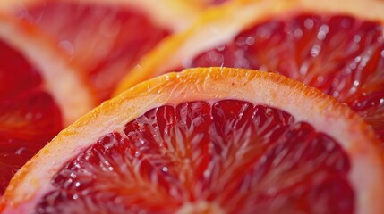 Wall Mural - Organic blood orange close up showing red color sliced