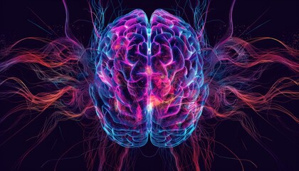 Wall Mural - Neural Network Brain Illustration with Colorful Electrical Pathways