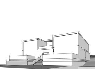Wall Mural - house building sketch architecture 3d illustration