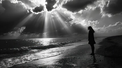 Wall Mural - Serene Silhouette on Sandy Beach at Sunset