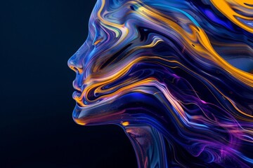 Wall Mural - Abstract Digital Art: Stylized Human Profile with Vibrant Colors and Liquid Texture