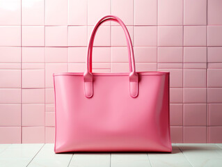 Wall Mural - A pink tote bag against a matching pink tile background, ideal for branding concepts. Generative AI