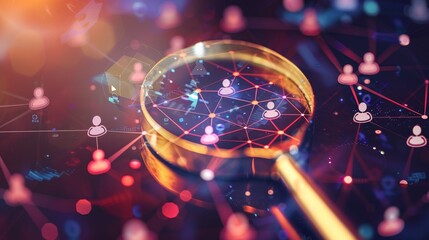 Precision in HR Analytics Magnifying Glass Reveals Interconnected Workforce Icons for Strategic Talent Management