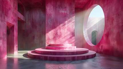 Wall Mural - Abstract Pink Concrete Room With Podium.